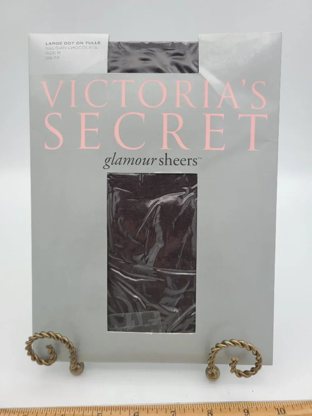 Vtg Victoria's Secret Glamour Sheers Tights Large Dot Tulle Belgian Chocolate